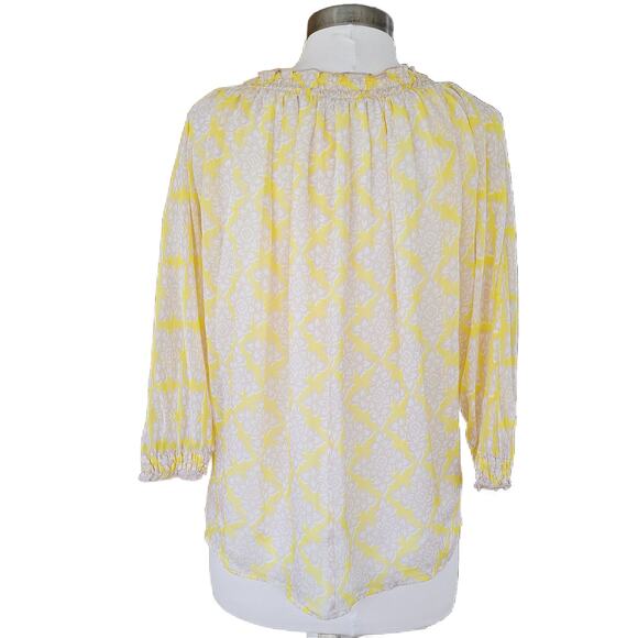 Diane Von Furstenberg Bryn Silk Chiffon Blouse Size 2 Yellow Beige Flowy Top - Picture 4 of 13
